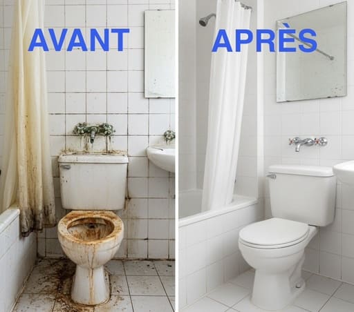 Nettoyage d'une salle de bain et sanitaire insalubre
